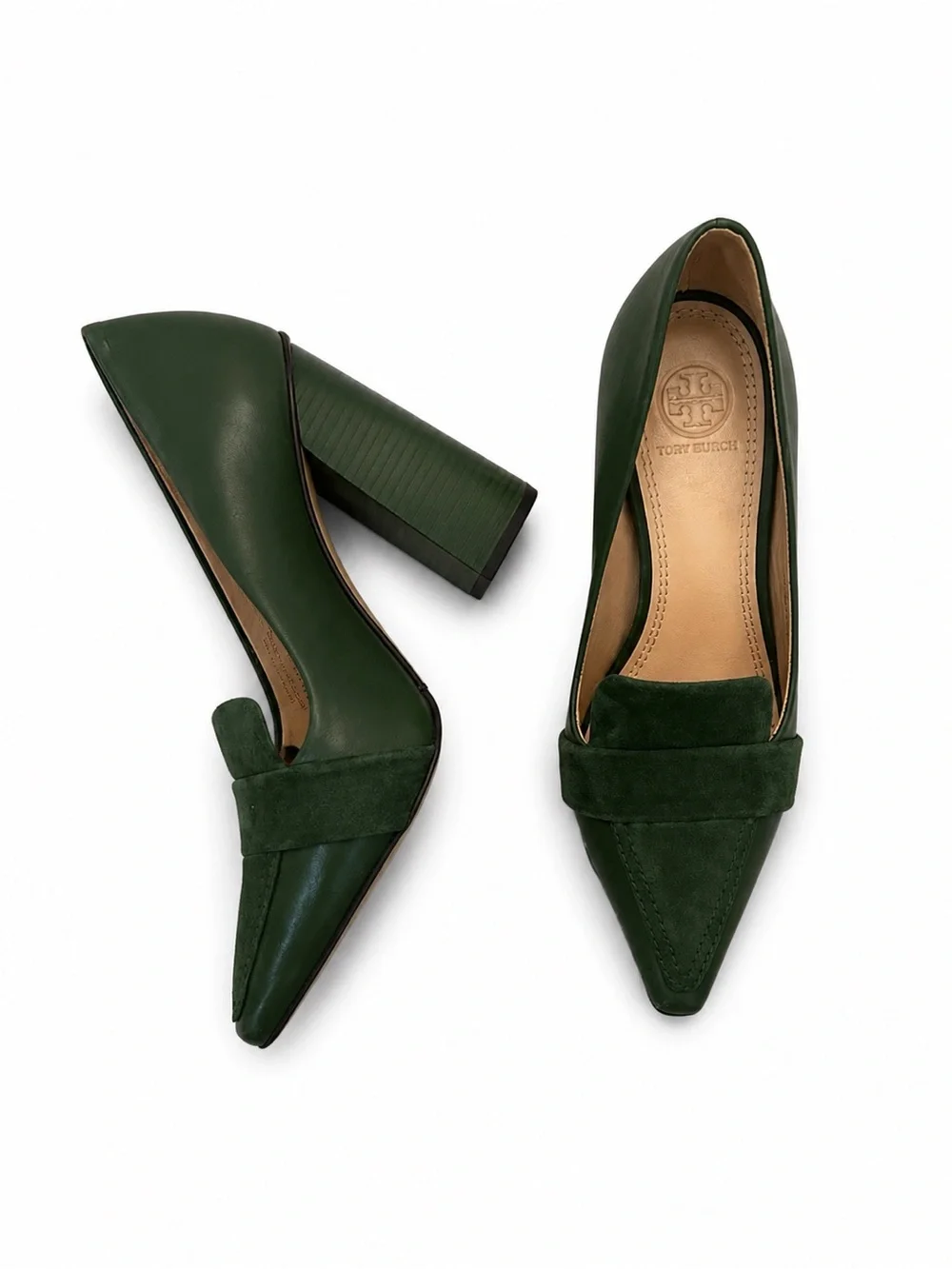 Tory Burch Dark Green Suede Pointed Loafers